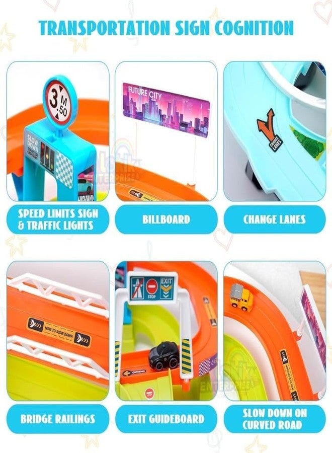 Samtop Urban Transit Car Set ? Driving, Steering Wheel, Musical Puzzle & Climbing Mode Race Track Garage for Kids - Image 3